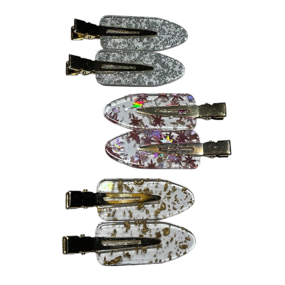 Acrylic and Metal Glitter Hair Clips